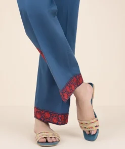 Hot Sapphire Embroidered Cambric Straight Pants Blue