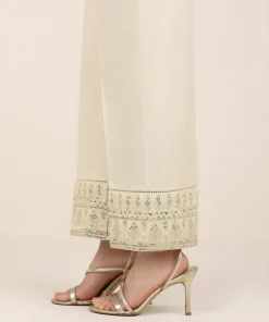 Sale Sapphire Embroidered Cambric Straight Pants Off White