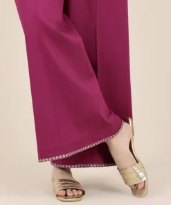 Fashion Sapphire Embroidered Cotton Flared Pants Purple