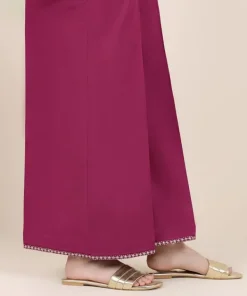 Fashion Sapphire Embroidered Cotton Flared Pants Purple