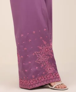 Fashion Sapphire Embroidered Cotton Flared Pants Purple