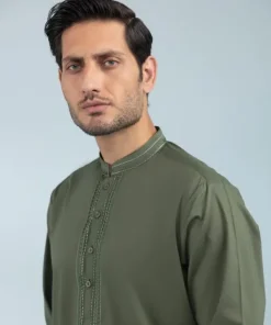 Online Sapphire Embroidered Cotton Kurta - Regular Fit Olive