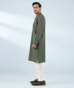 Best Sapphire Embroidered Cotton Kurta - Slim Fit Olive