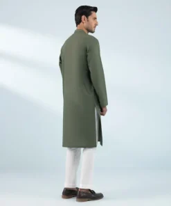 Best Sapphire Embroidered Cotton Kurta - Slim Fit Olive
