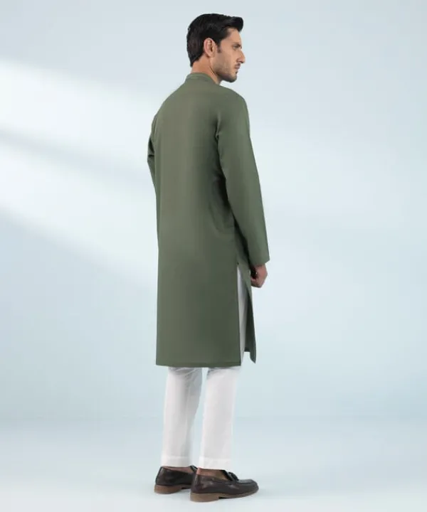 Best Sapphire Embroidered Cotton Kurta - Slim Fit Olive