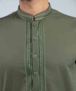 Best Sapphire Embroidered Cotton Kurta - Slim Fit Olive