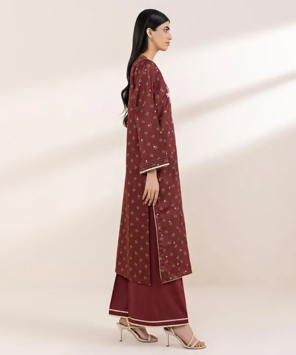 Sale Sapphire Embroidered Cotton Satin Shirt Maroon