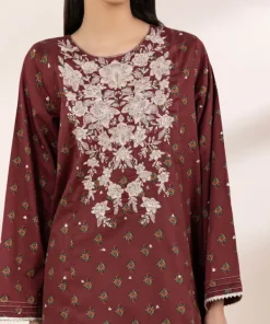 Sale Sapphire Embroidered Cotton Satin Shirt Maroon
