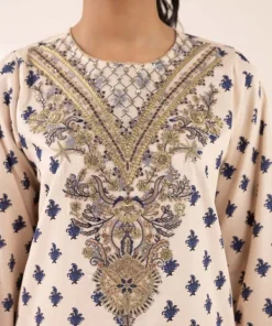 Best Sapphire Embroidered Cotton Satin Shirt Beige