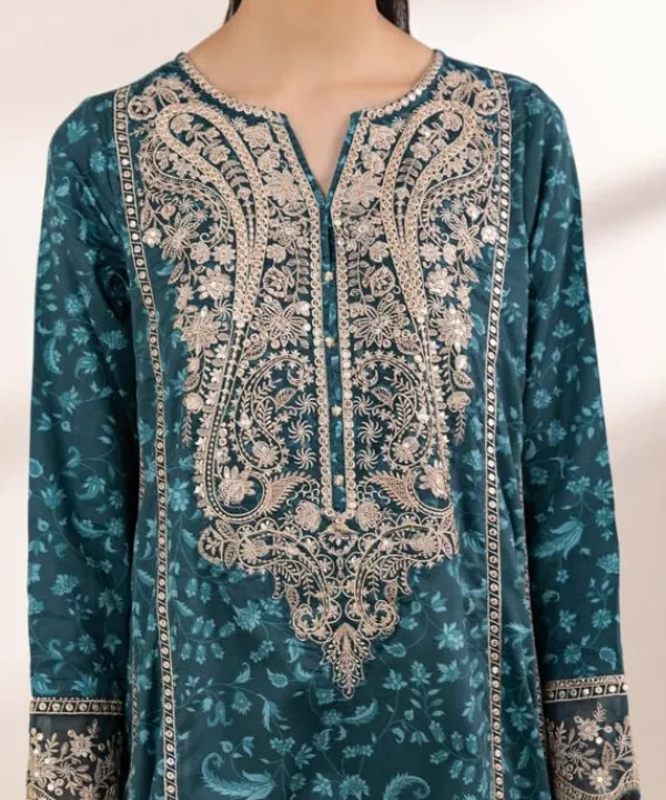 Sale Sapphire Embroidered Cotton Satin Shirt Blue