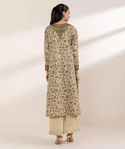 Fashion Sapphire Embroidered Cotton Satin Shirt Beige