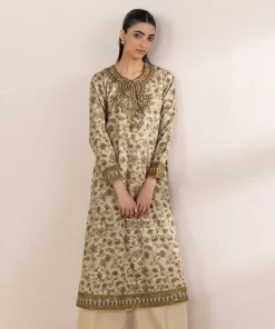 Fashion Sapphire Embroidered Cotton Satin Shirt Beige