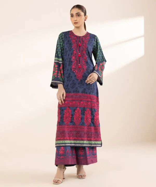 Sale Sapphire Embroidered Cotton Satin Shirt Blue