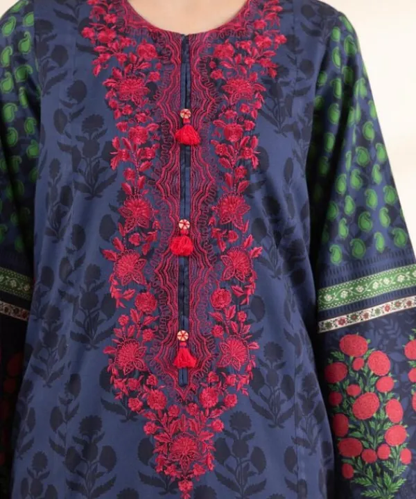 Sale Sapphire Embroidered Cotton Satin Shirt Blue