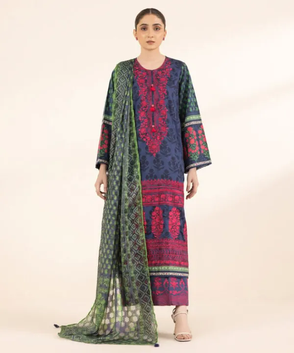 Sale Sapphire Embroidered Cotton Satin Shirt Blue