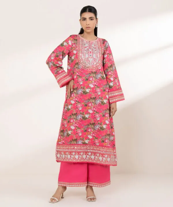 Best Sapphire Embroidered Cotton Satin Shirt Pink