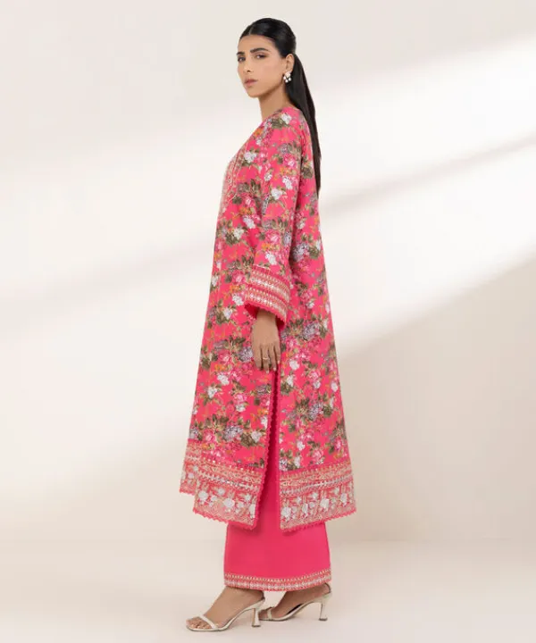 Best Sapphire Embroidered Cotton Satin Shirt Pink
