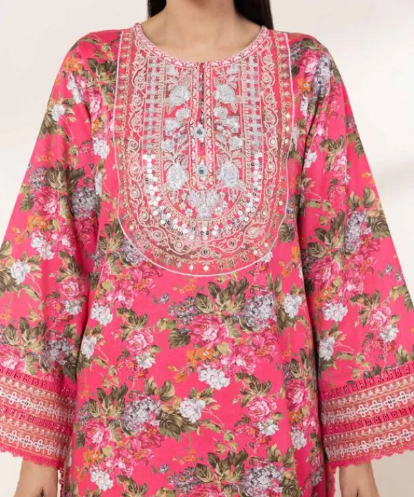 Best Sapphire Embroidered Cotton Satin Shirt Pink