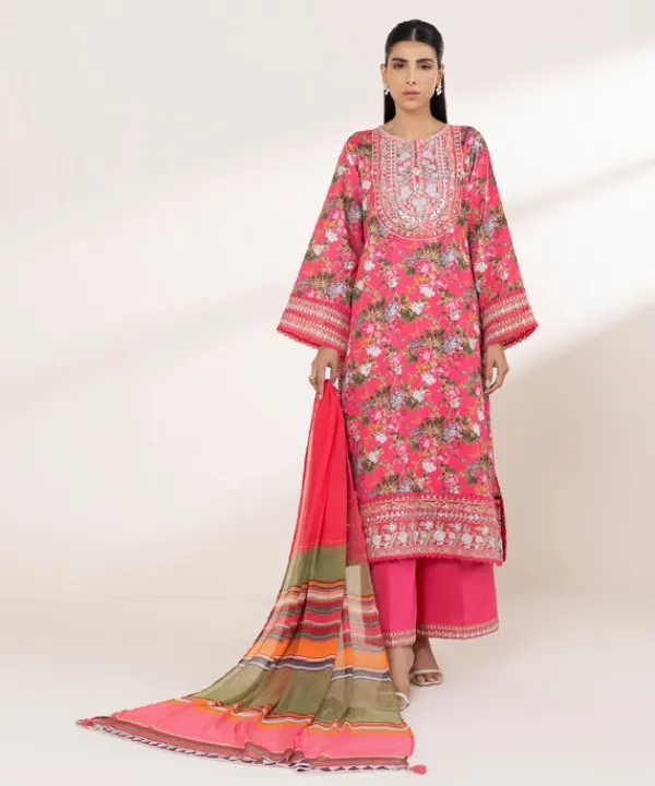 Best Sapphire Embroidered Cotton Satin Shirt Pink