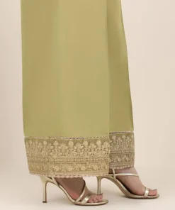 New Sapphire Embroidered Cotton Satin Culottes Green
