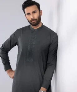 Fashion Sapphire Embroidered Cotton Suit - Slim Fit