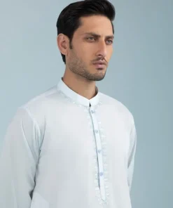 Best Sapphire Embroidered Cotton Suit - Slim Fit Ice Blue