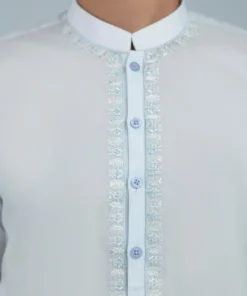 Best Sapphire Embroidered Cotton Suit - Slim Fit Ice Blue