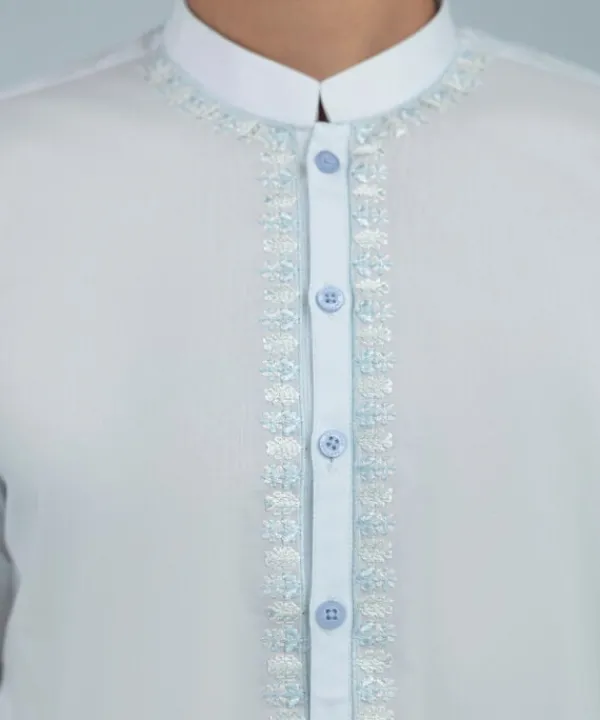 Best Sapphire Embroidered Cotton Suit - Slim Fit Ice Blue