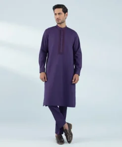 Clearance Sapphire Embroidered Cotton Suit - Slim Fit Purple
