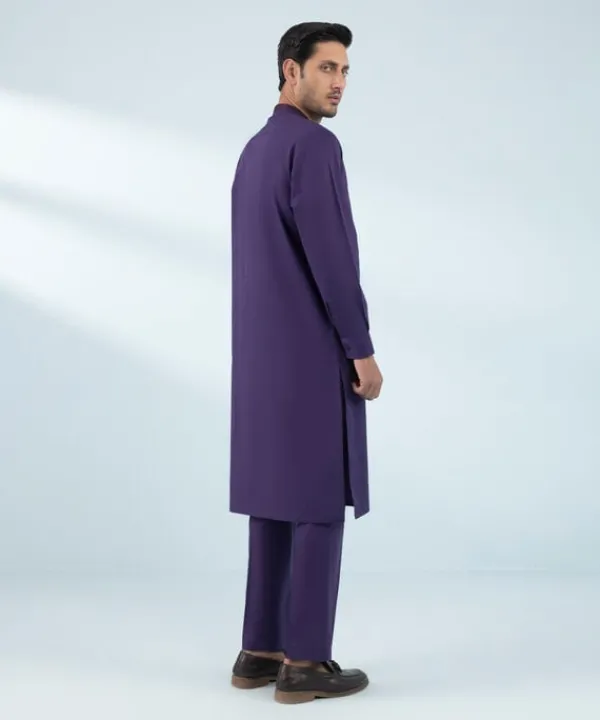 Clearance Sapphire Embroidered Cotton Suit - Slim Fit Purple