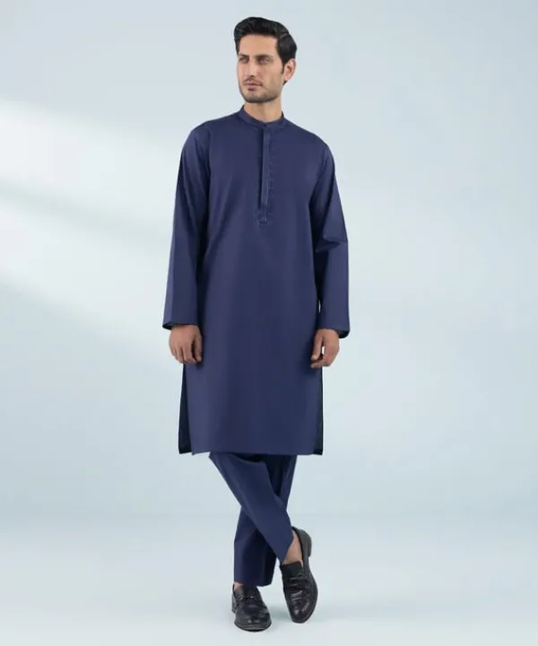 New Sapphire Embroidered Cotton Suit - Slim Fit Indigo