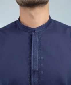 New Sapphire Embroidered Cotton Suit - Slim Fit Indigo