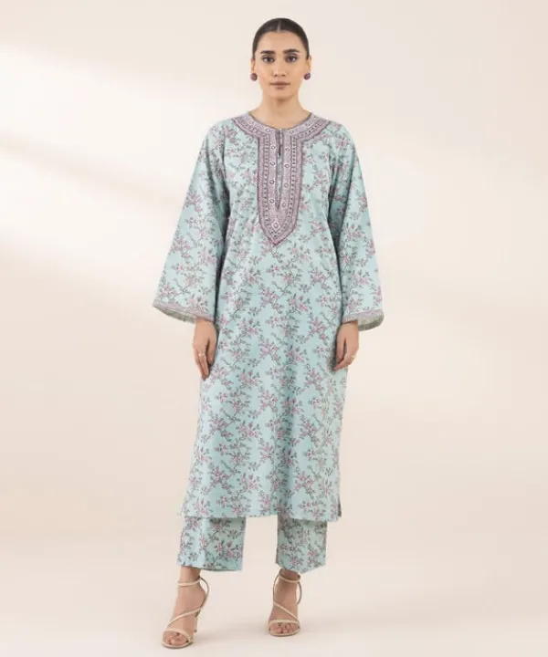 Hot Sapphire Embroidered Cotton Viscose Shirt Blue