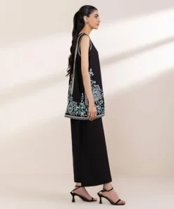 Clearance Sapphire Embroidered Dobby Front-Open Shirt Black