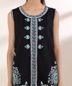 Clearance Sapphire Embroidered Dobby Front-Open Shirt Black