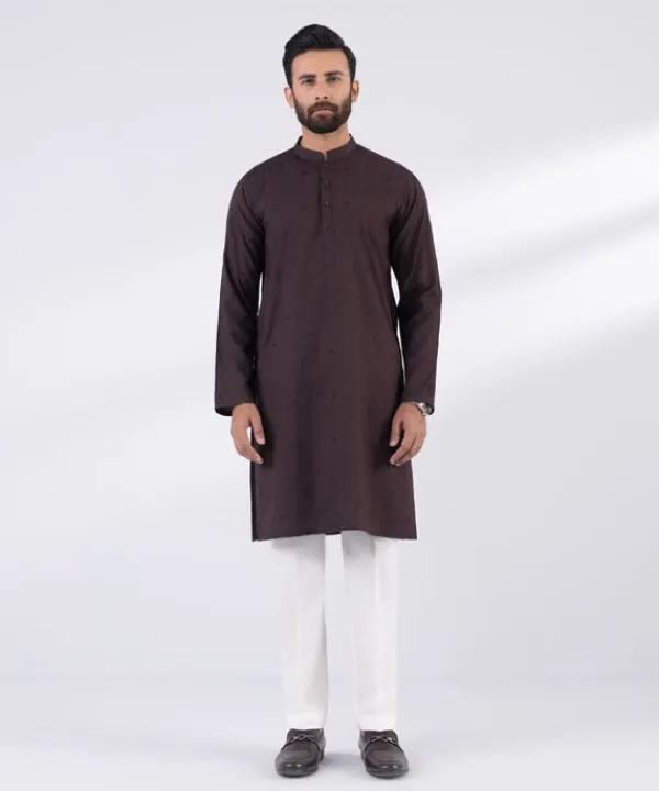 Clearance Sapphire Embroidered Dobby Kurta - Regular Fit