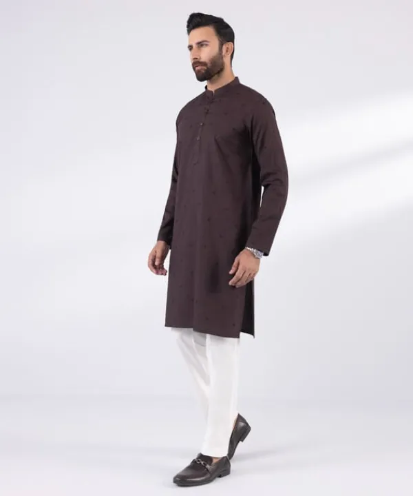 Clearance Sapphire Embroidered Dobby Kurta - Regular Fit