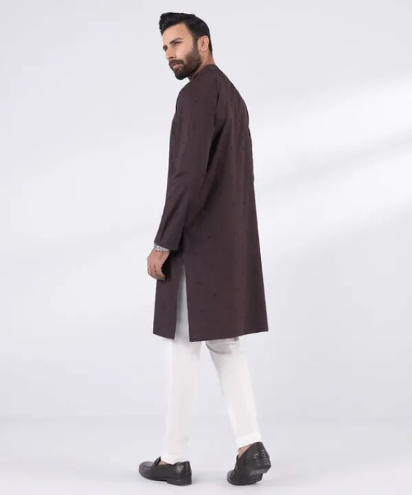 Clearance Sapphire Embroidered Dobby Kurta - Regular Fit