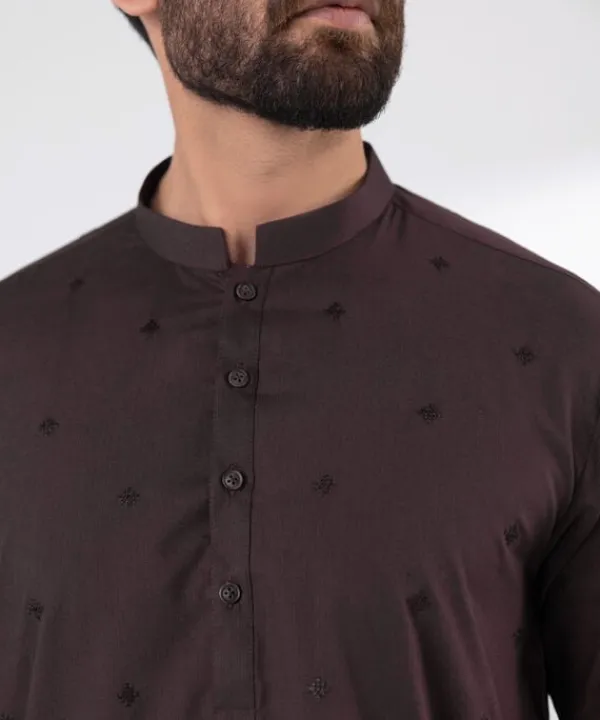 Clearance Sapphire Embroidered Dobby Kurta - Regular Fit