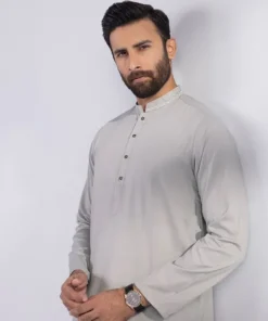 Hot Sapphire Embroidered Dobby Kurta - Regular Fit