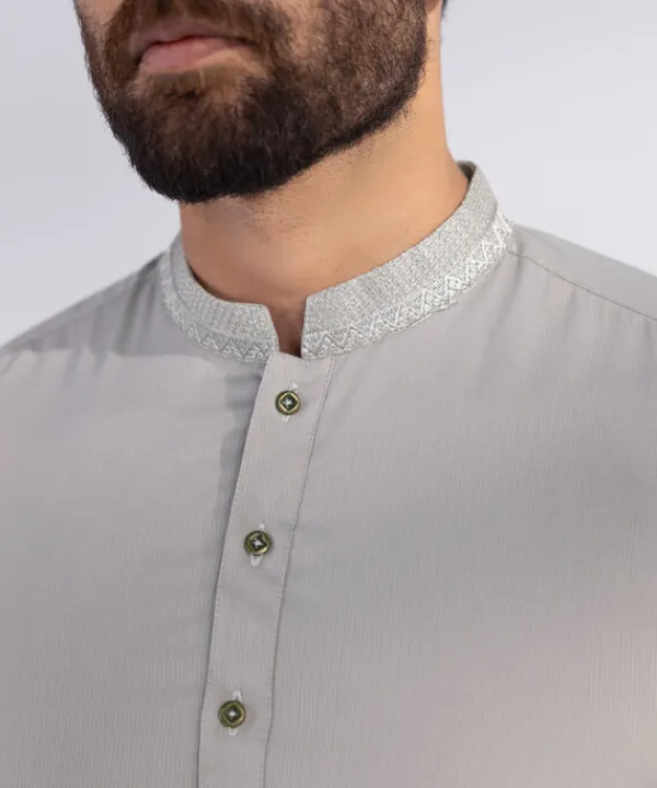 Hot Sapphire Embroidered Dobby Kurta - Regular Fit