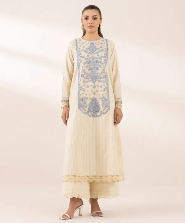 Online Sapphire Embroidered Dobby Shirt Beige