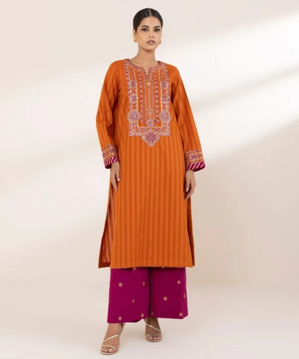 Online Sapphire Embroidered Dobby Shirt Orange