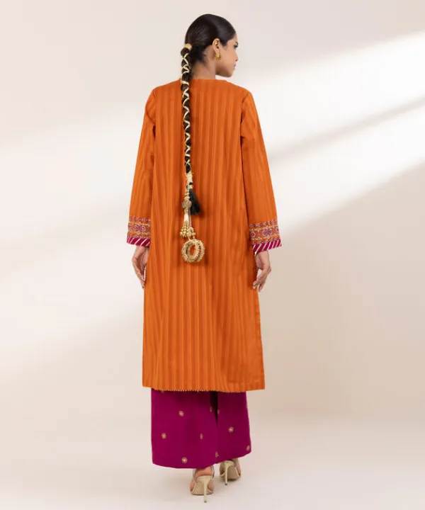 Online Sapphire Embroidered Dobby Shirt Orange