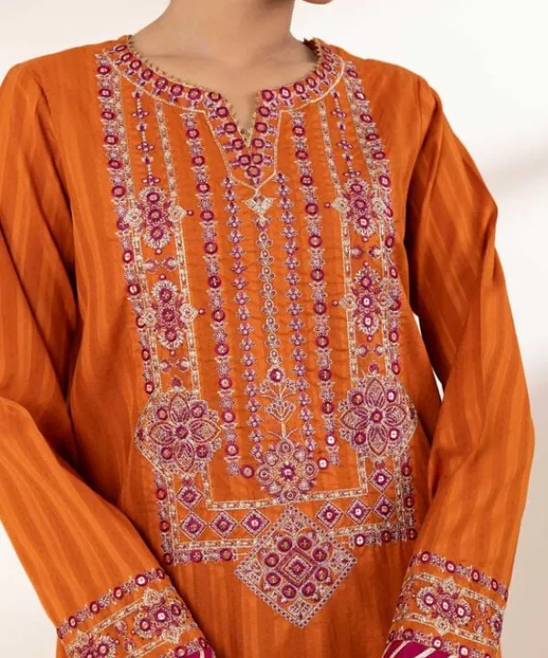 Online Sapphire Embroidered Dobby Shirt Orange