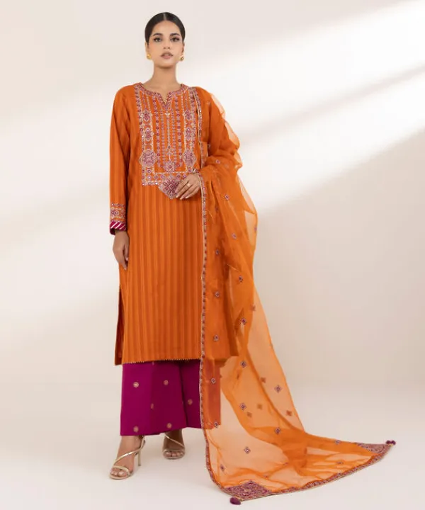 Online Sapphire Embroidered Dobby Shirt Orange