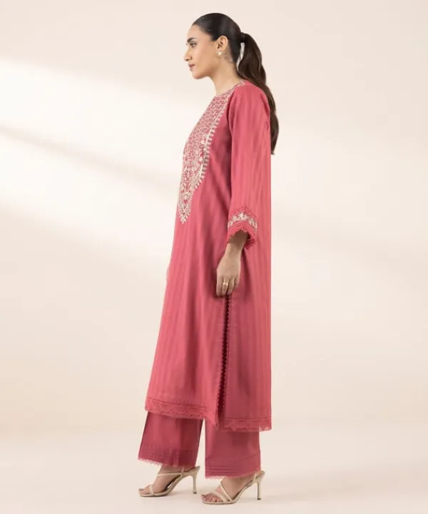 Hot Sapphire Embroidered Dobby Shirt Pink