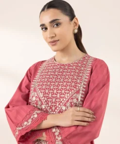 Hot Sapphire Embroidered Dobby Shirt Pink
