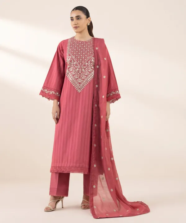 Hot Sapphire Embroidered Dobby Shirt Pink