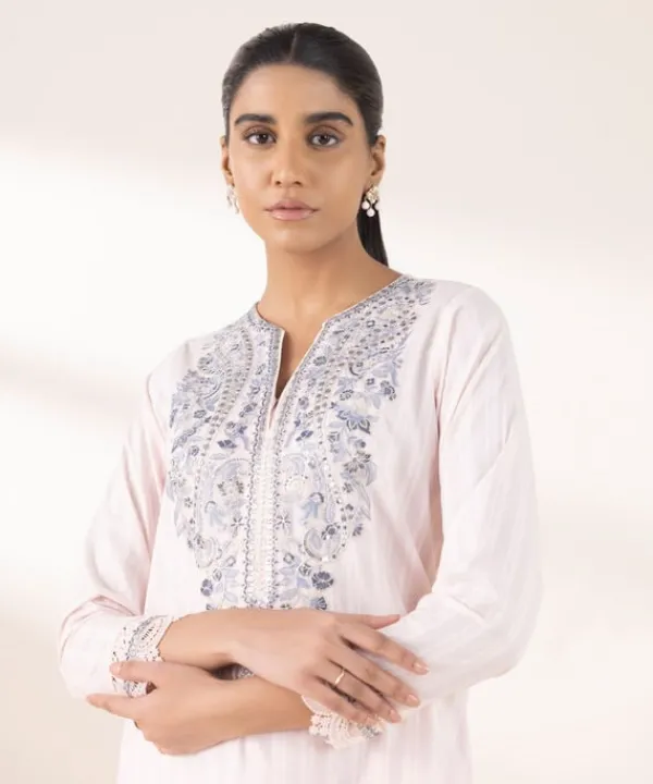 Hot Sapphire Embroidered Dobby Shirt Pink